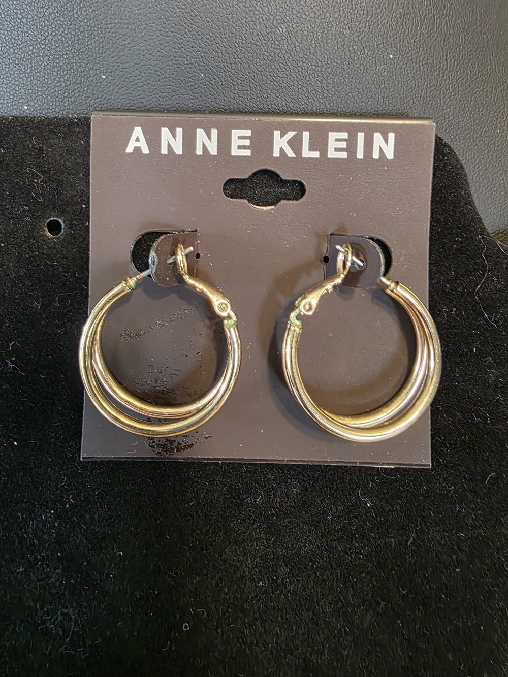 #333 Anne Klein Shiny Gold Interlocked Hoop Earrings